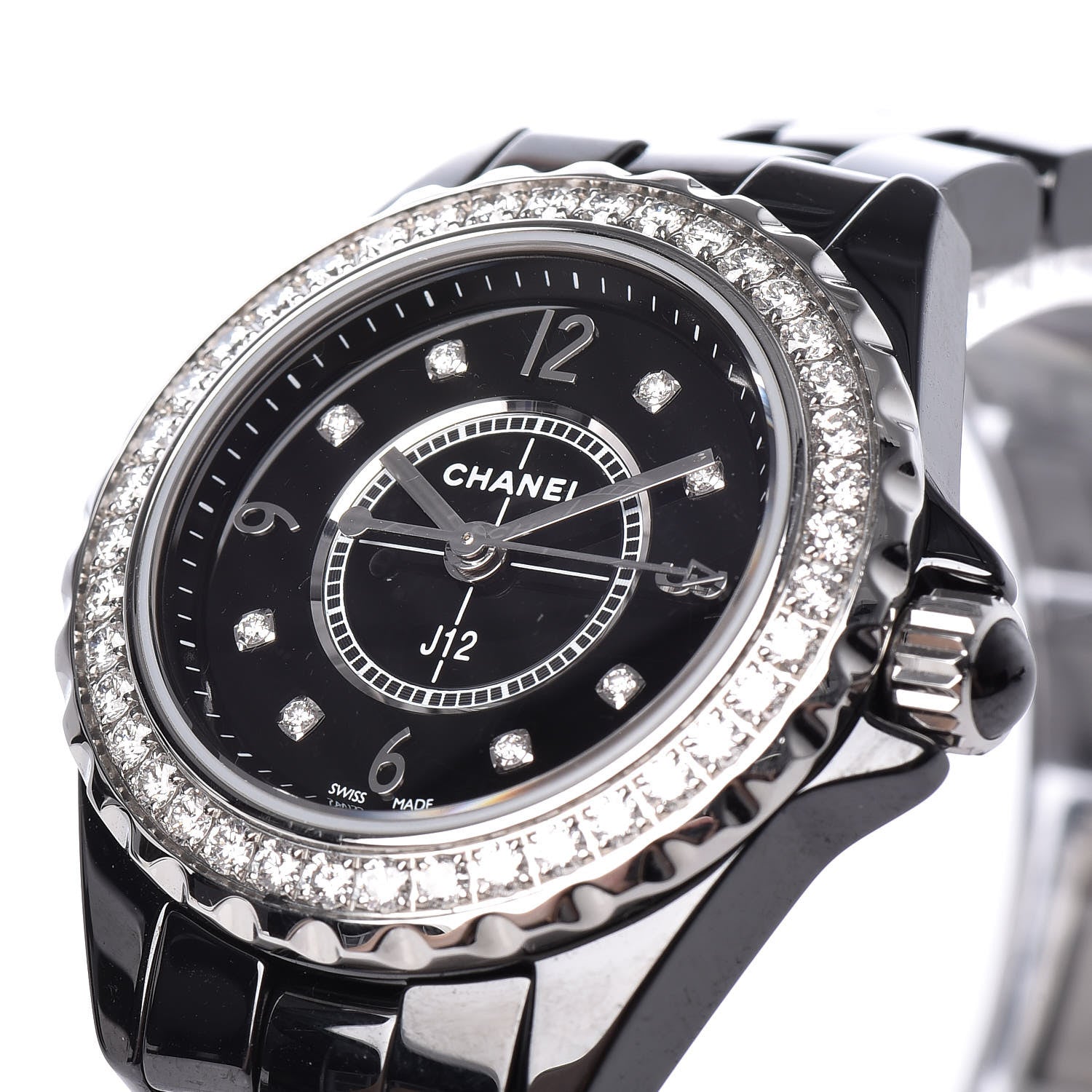 Chanel Stainless Steel Ceramic Diamond Bezel 29mm J12 Quartz Watch Black 7 of 8
