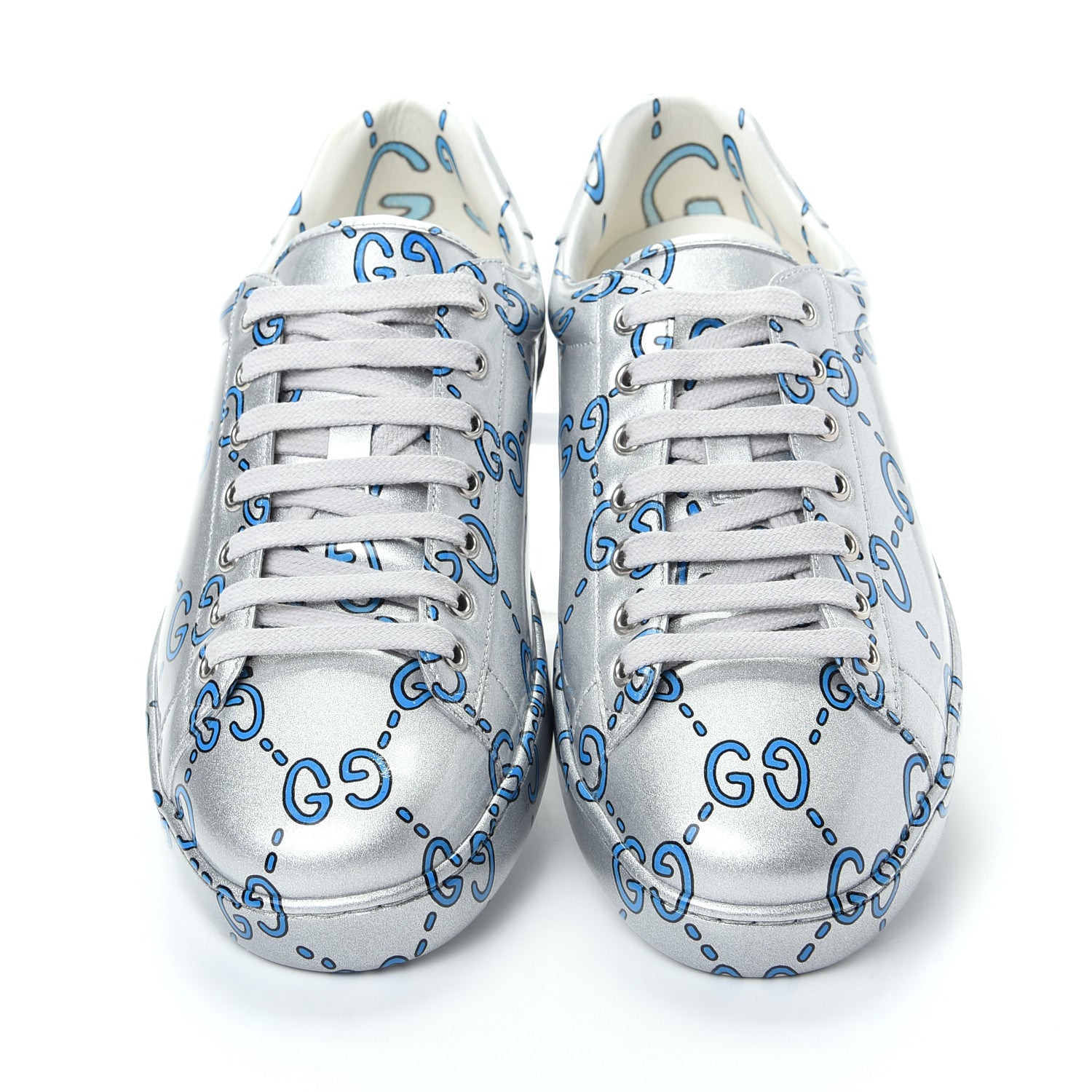 Gucci Miro Rubber Wax GucciGhost Print Mens New Ace Sneakers 8 Silver 5 of 10