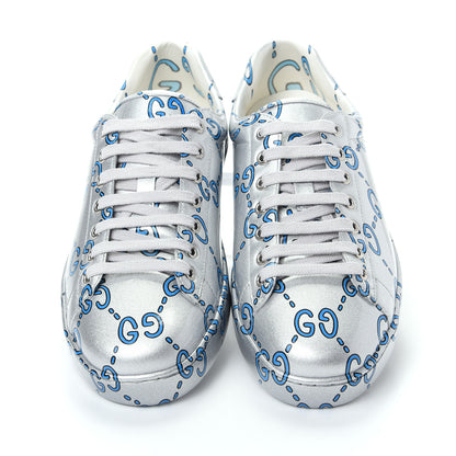 Gucci Miro Rubber Wax GucciGhost Print Mens New Ace Sneakers 8 Silver 5 of 10