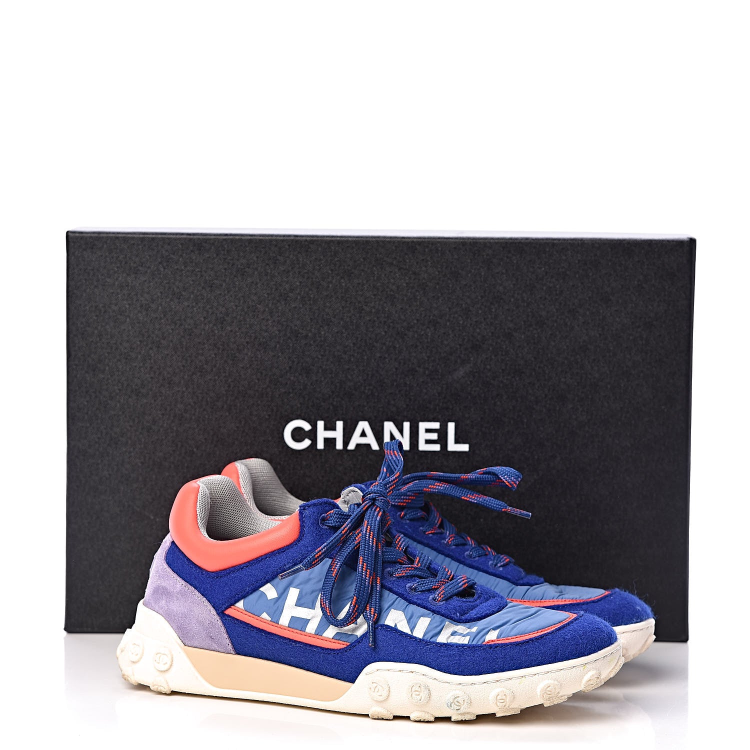 Chanel Wool Nylon Lambskin Suede Calfskin Womens Logo Sneakers 36 Blue Coral 8 of 8