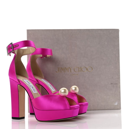Jimmy Choo Satin Socorie 120 Sandals 37 Fuchsia White 9 of 9