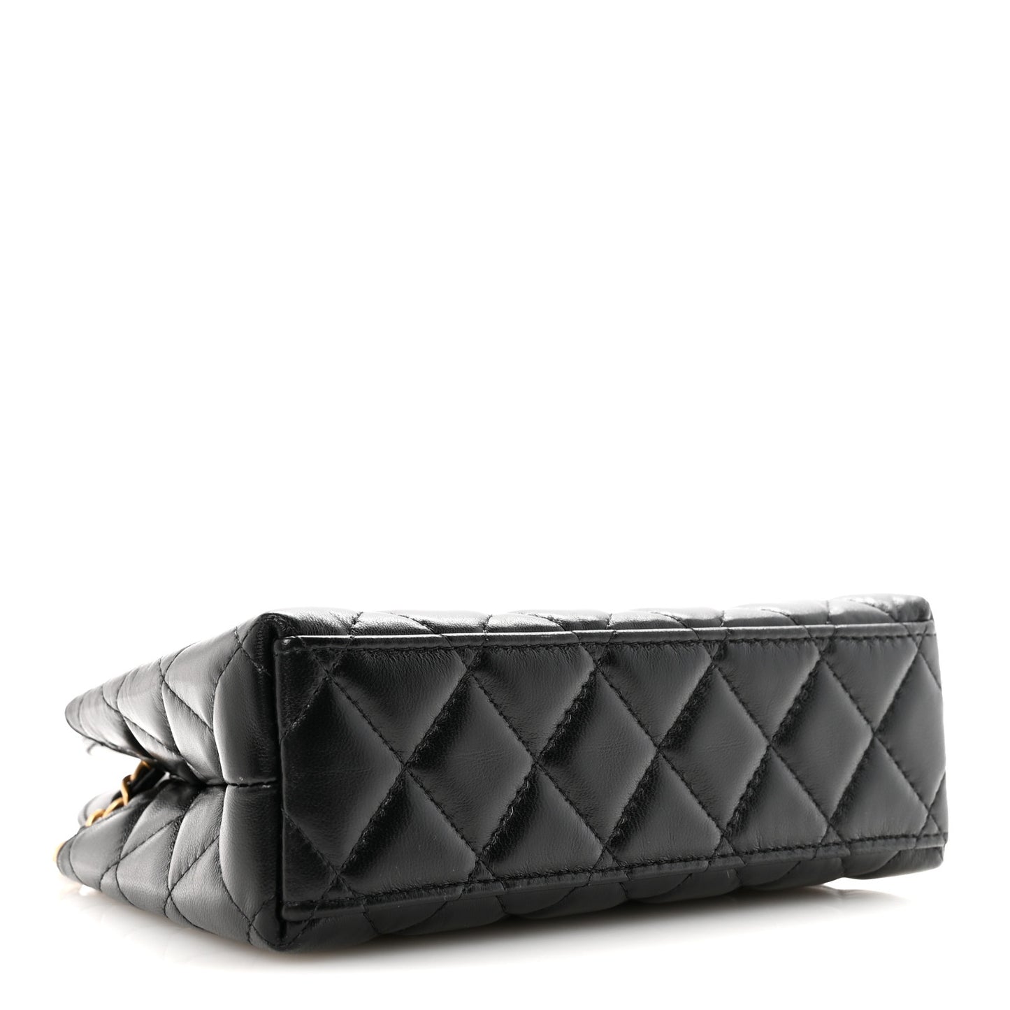 Shiny Aged Calfskin Quilted Nano Kelly Shopper Black