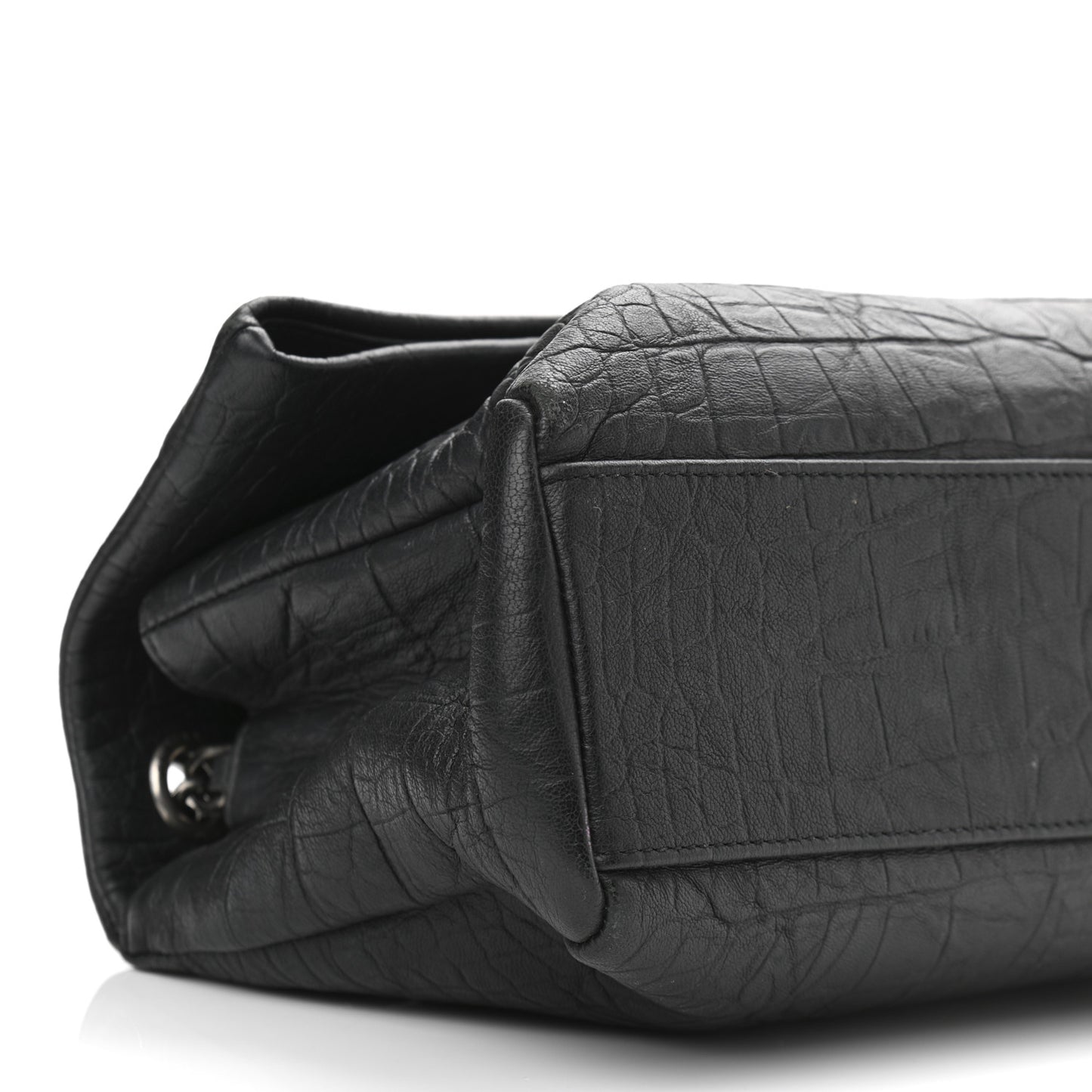 Calfskin Crocodile Embossed Medium West Hollywood Monogram Fold-Over Black