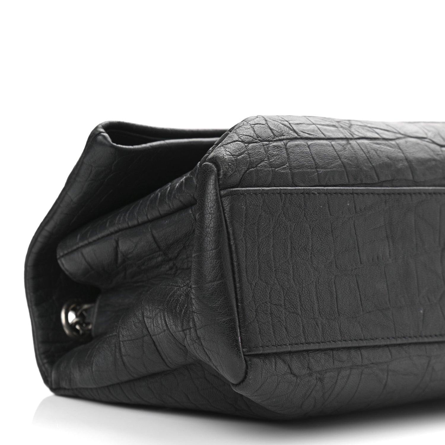 Saint Laurent Calfskin Crocodile Embossed Medium West Hollywood Monogram Fold-Over Black 9 of 11