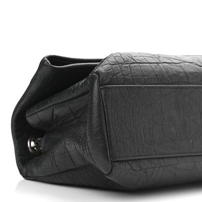 Saint Laurent Calfskin Crocodile Embossed Medium West Hollywood Monogram Fold-Over Black 9 of 11