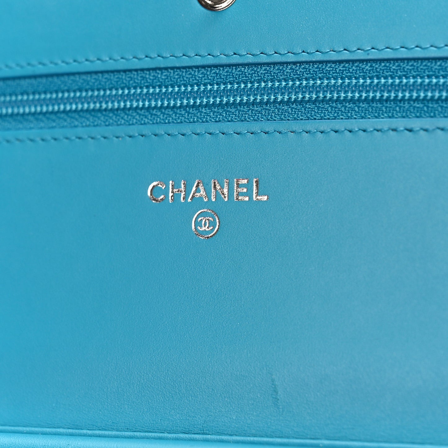 Patent Quilted Wallet On Chain WOC Turquoise Blue