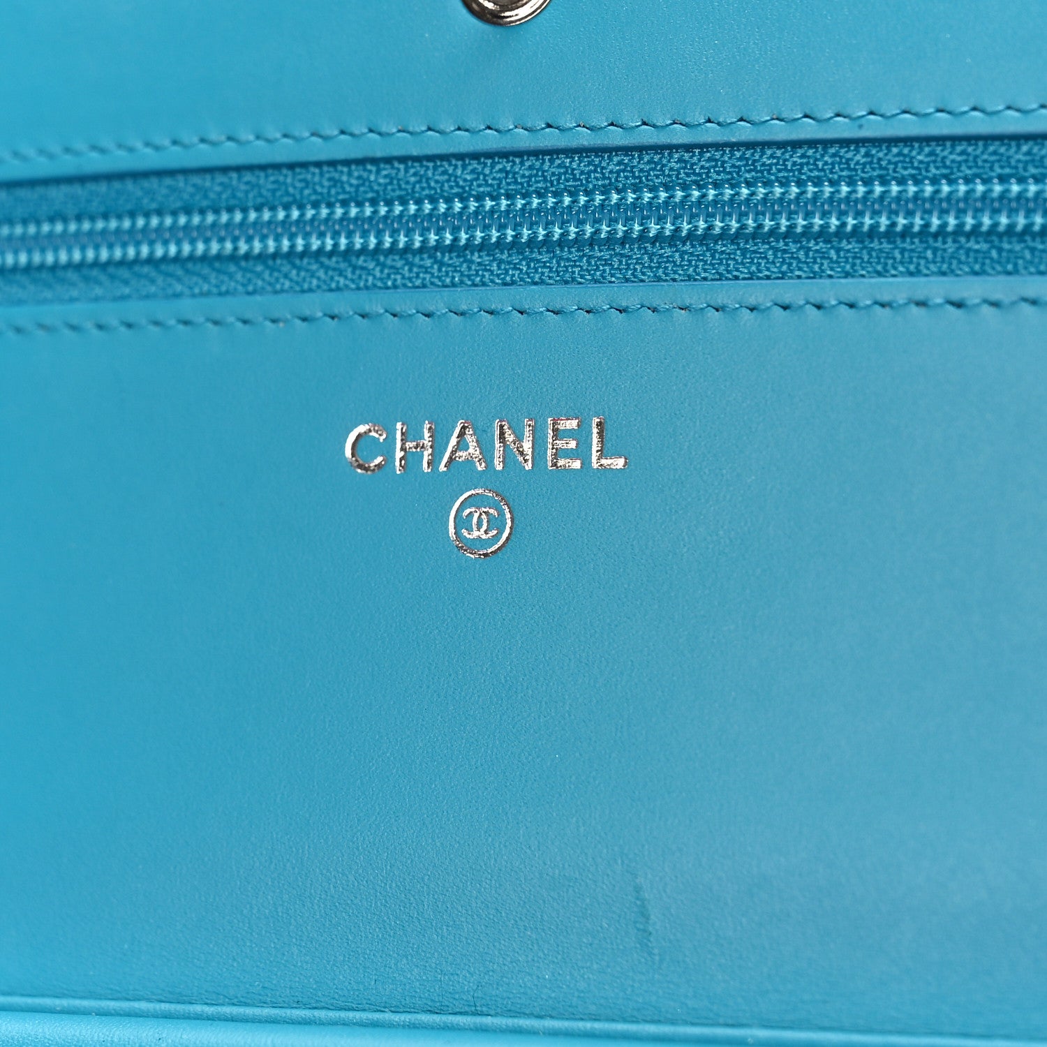 Chanel Patent Quilted Wallet On Chain WOC Turquoise Blue 6 of 10