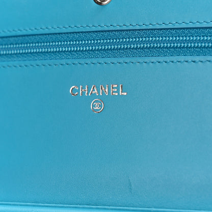 Chanel Patent Quilted Wallet On Chain WOC Turquoise Blue 6 of 10