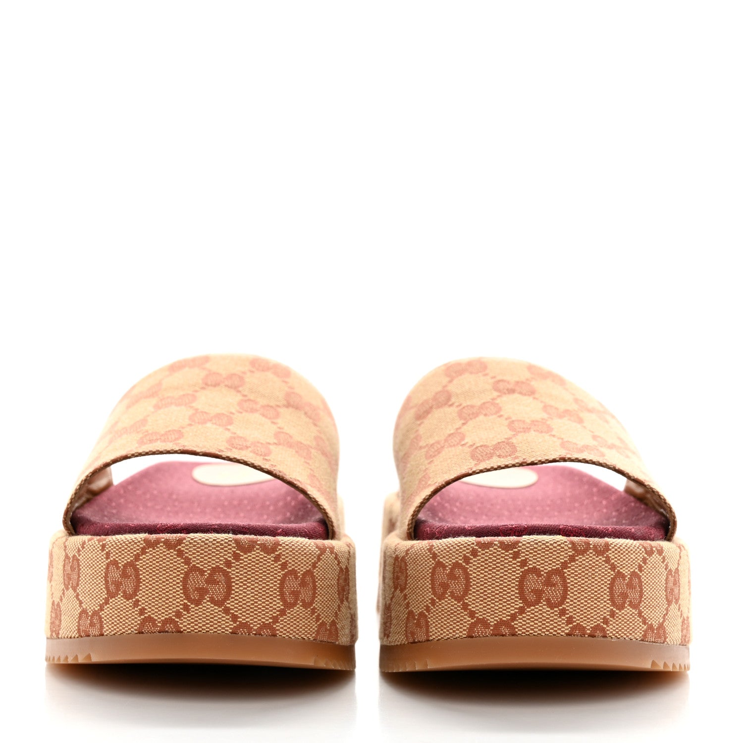 Gucci Canvas GG Monogram Angelina Platform Slide Sandals 38 Beige Ruggine 2 of 10