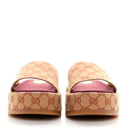 Gucci Canvas GG Monogram Angelina Platform Slide Sandals 38 Beige Ruggine 2 of 10