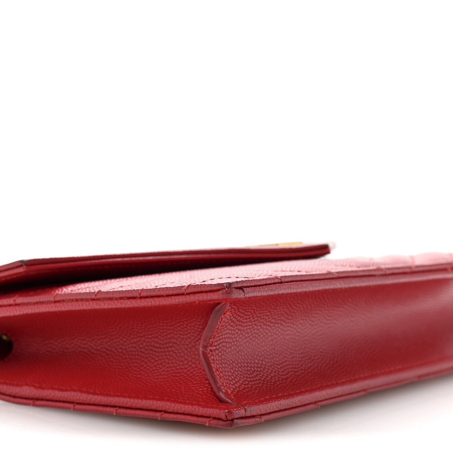 Saint Laurent Grain De Poudre Matelasse Chevron Monogram Envelope Chain Wallet New Red 9 of 13