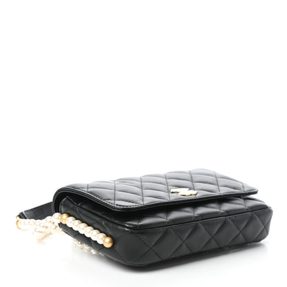 Chanel Calfskin Quilted Pearl Wallet On Chain WOC Black 4 of 8