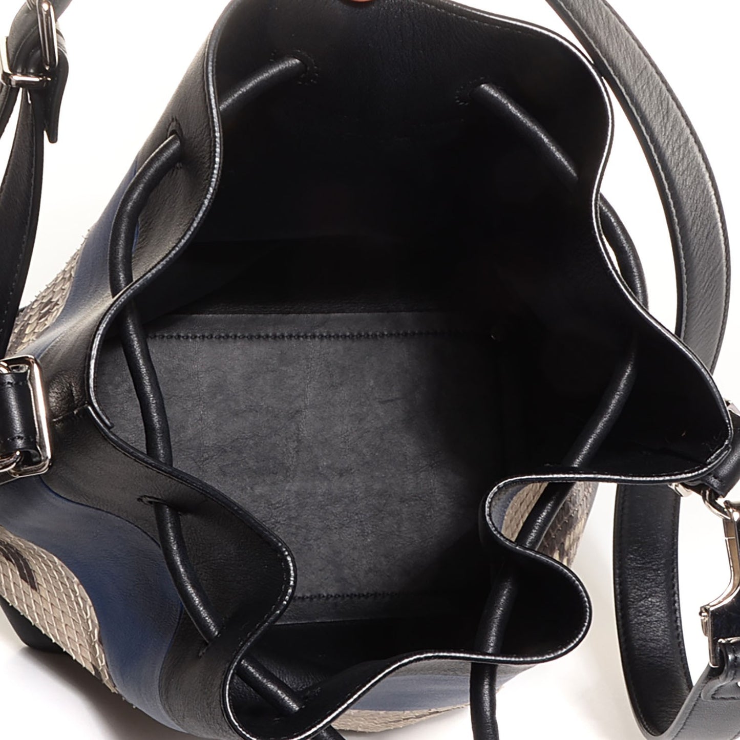 Smooth Leather Watersnake Patchwork Medium Bucket Bag Cadet