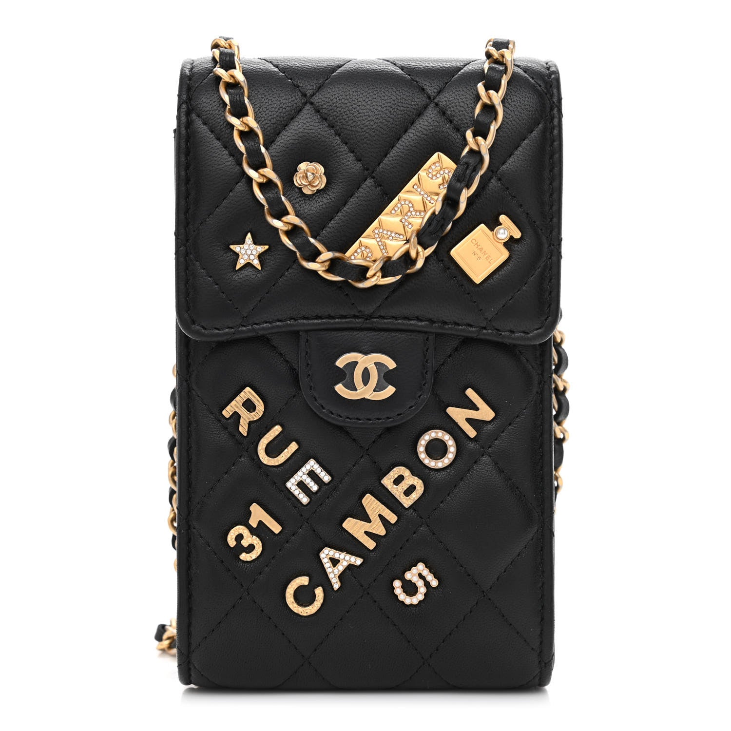 Chanel Lambskin Quilted Lucky Charm Phone Holder Black 1 of 12