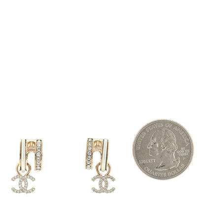 Chanel Crystal CC Hoop Drop Earrings Gold Pearly White 2 of 4