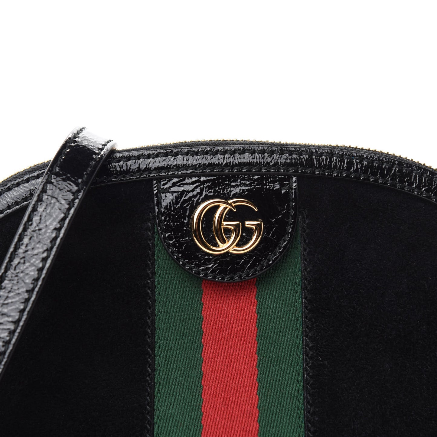 Suede Patent Web GG Small Ophidia Dome Shoulder Bag Black