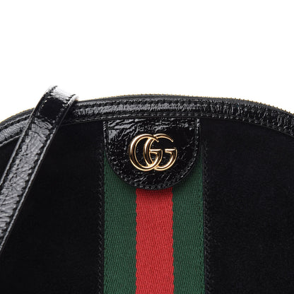 Gucci Suede Patent Web GG Small Ophidia Dome Shoulder Bag Black 10 of 11