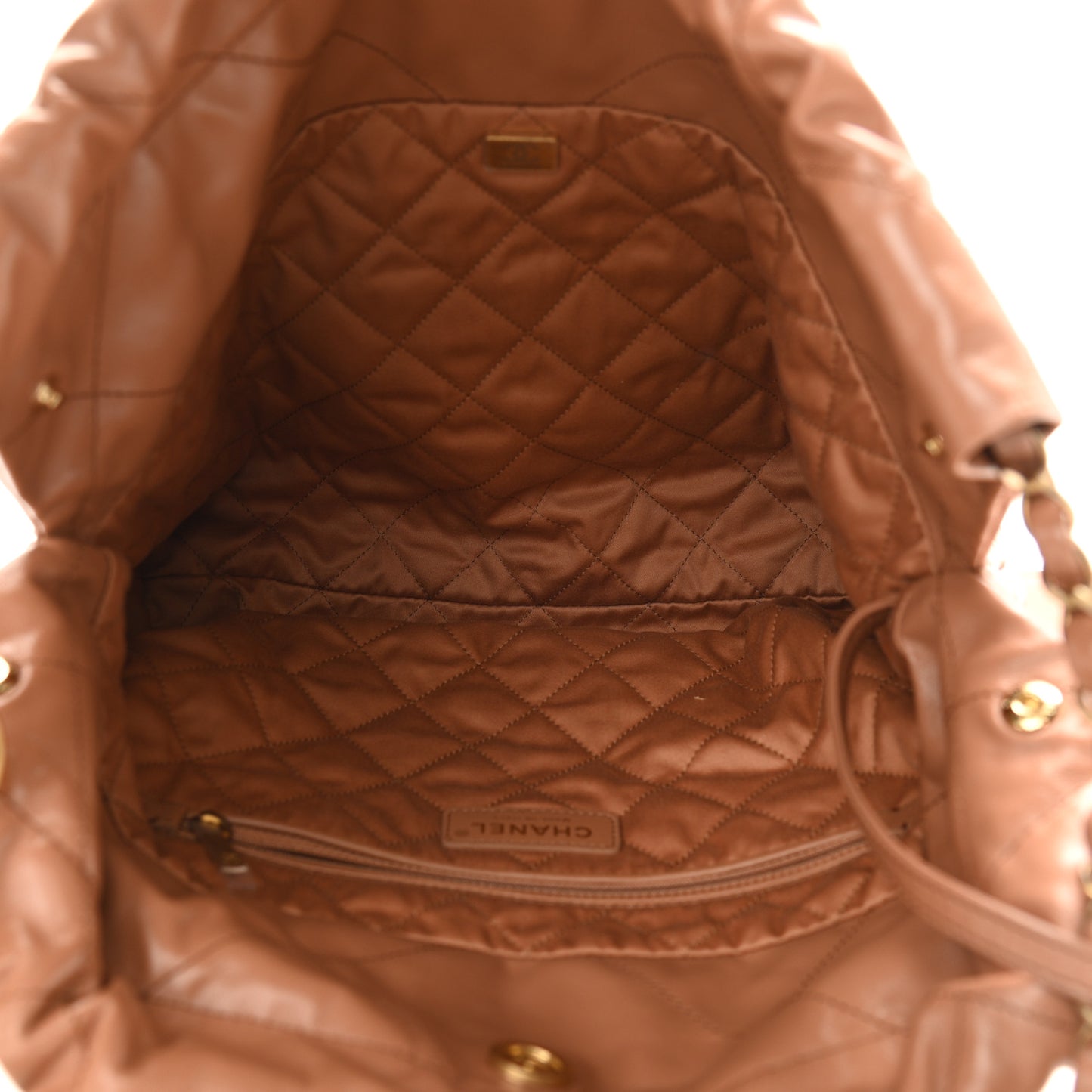 Shiny Calfskin Quilted Small Chanel 22 Camel