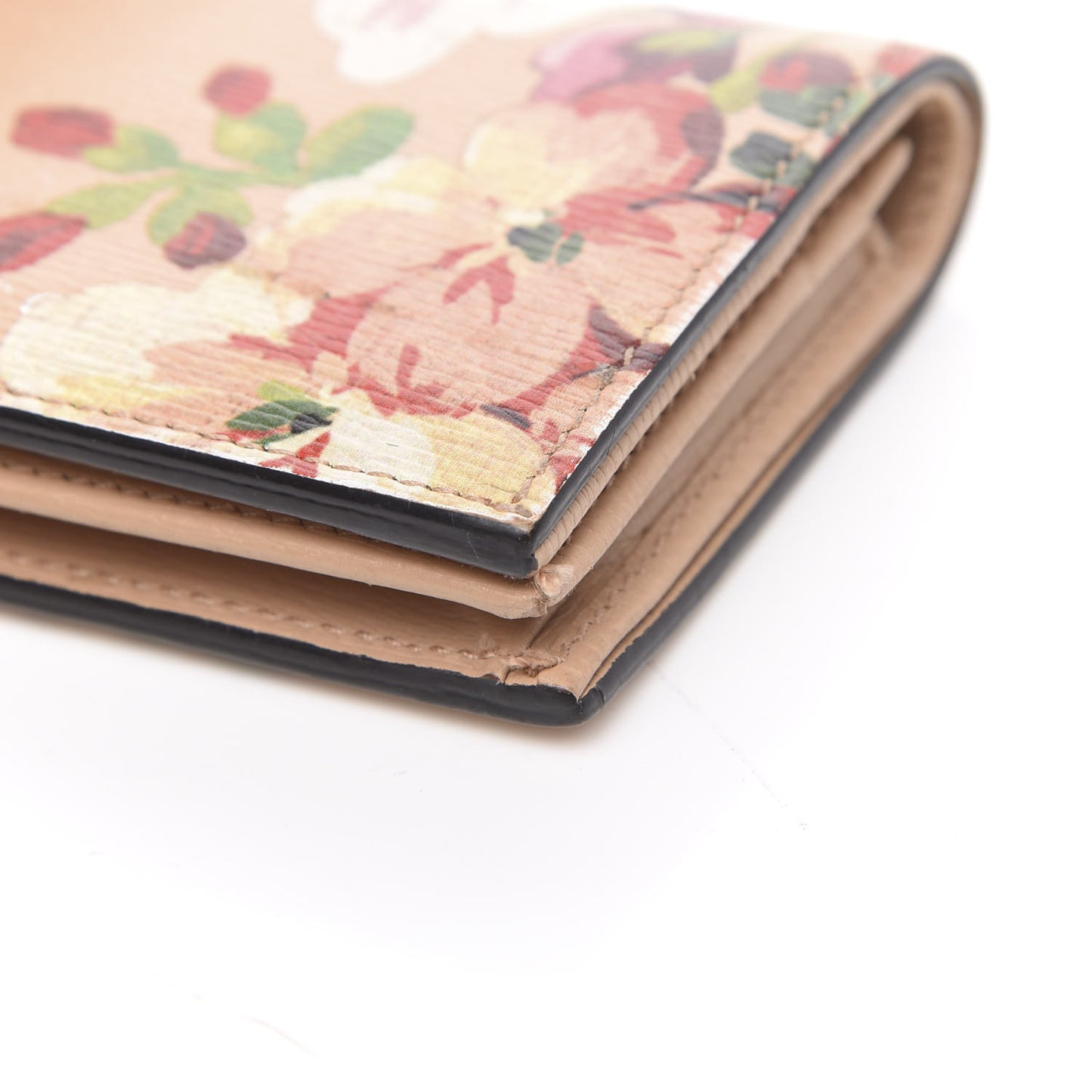 Shangai Calfskin Blooms Print Card Case Wallet Pink Apricot Multicolor