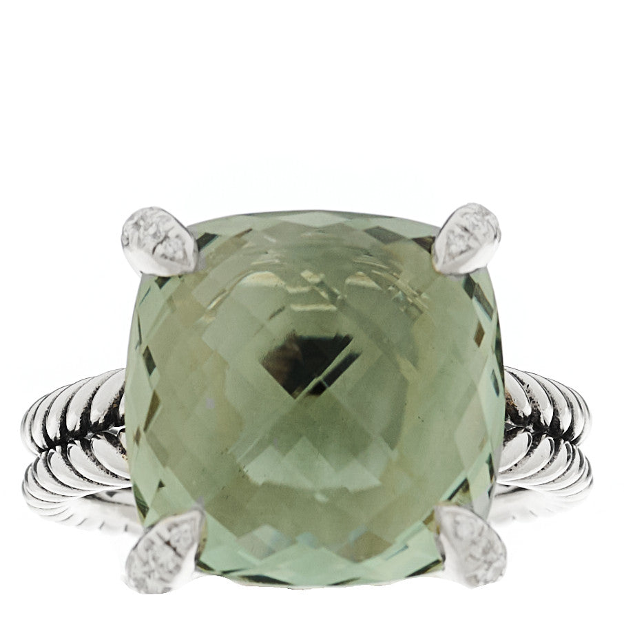 Sterling Silver Diamond Prasiolite 14mm Chatelaine Ring 54 7
