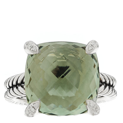 David Yurman Sterling Silver Diamond Prasiolite 14mm Chatelaine Ring 54 7 1 of 5