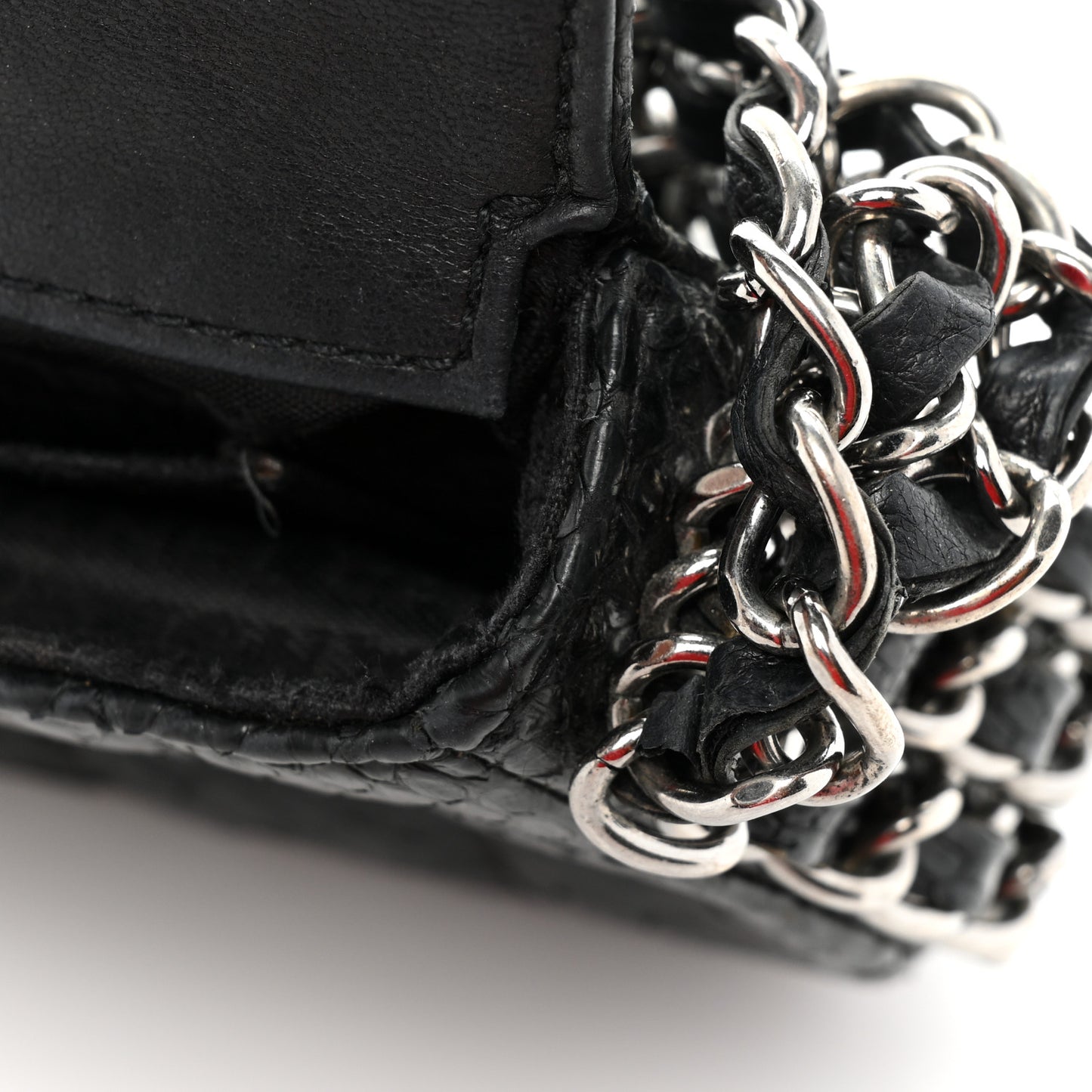 Snakeskin 3 Chain Flap Black