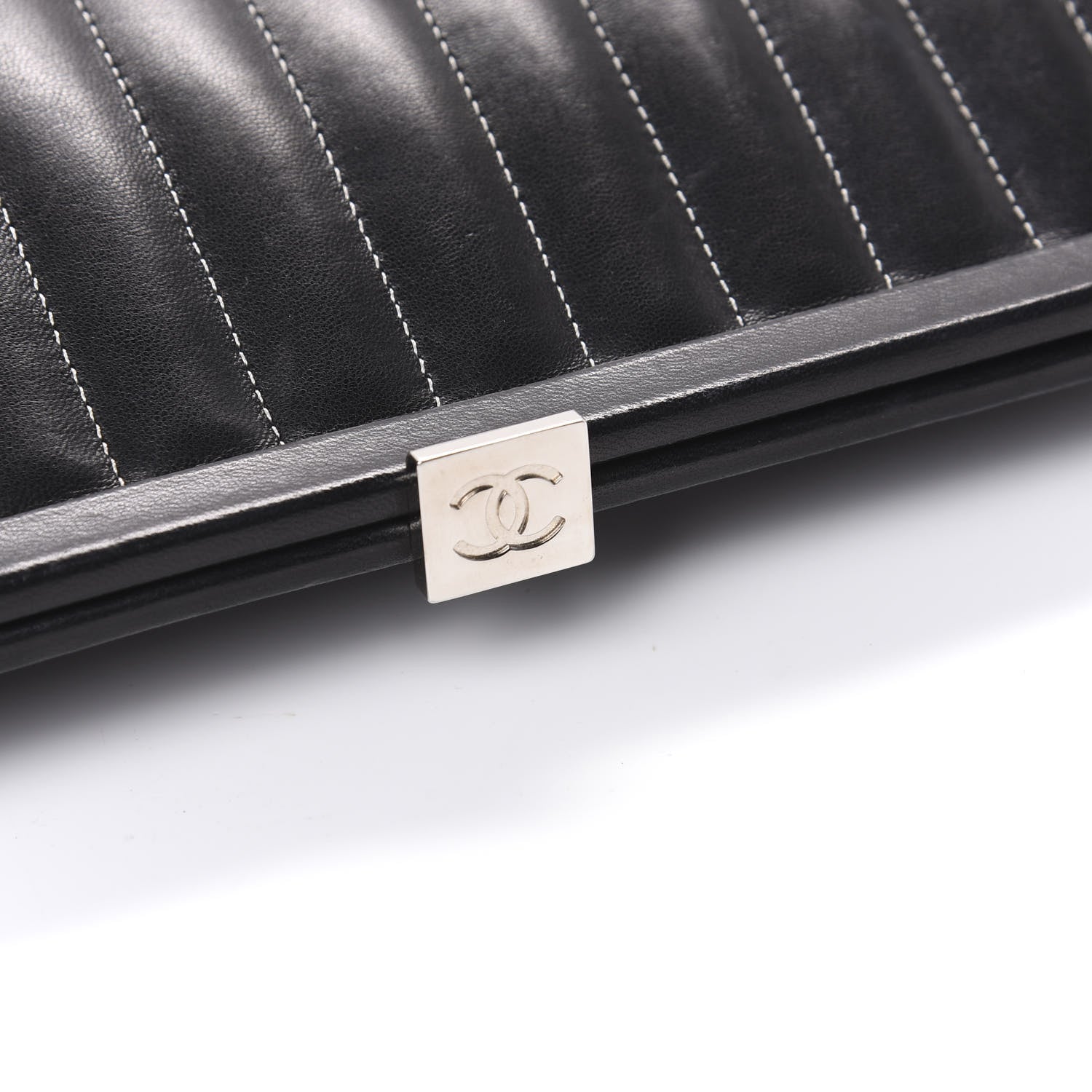 Chanel Lambskin Vertical Quilted Mademoiselle Clutch Black 9 of 13
