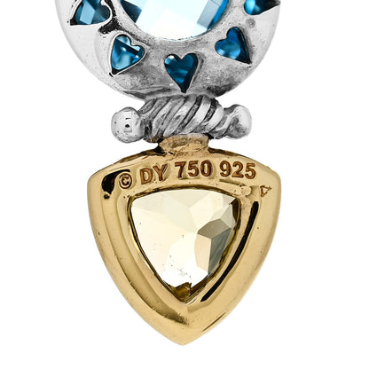 David Yurman Sterling Silver 18K Yellow Gold Blue Topaz Citrine Renaissance Drop Earrings 4 of 5