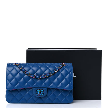 Chanel Lambskin Quilted Medium Double Flap Blue Pink 10 of 10