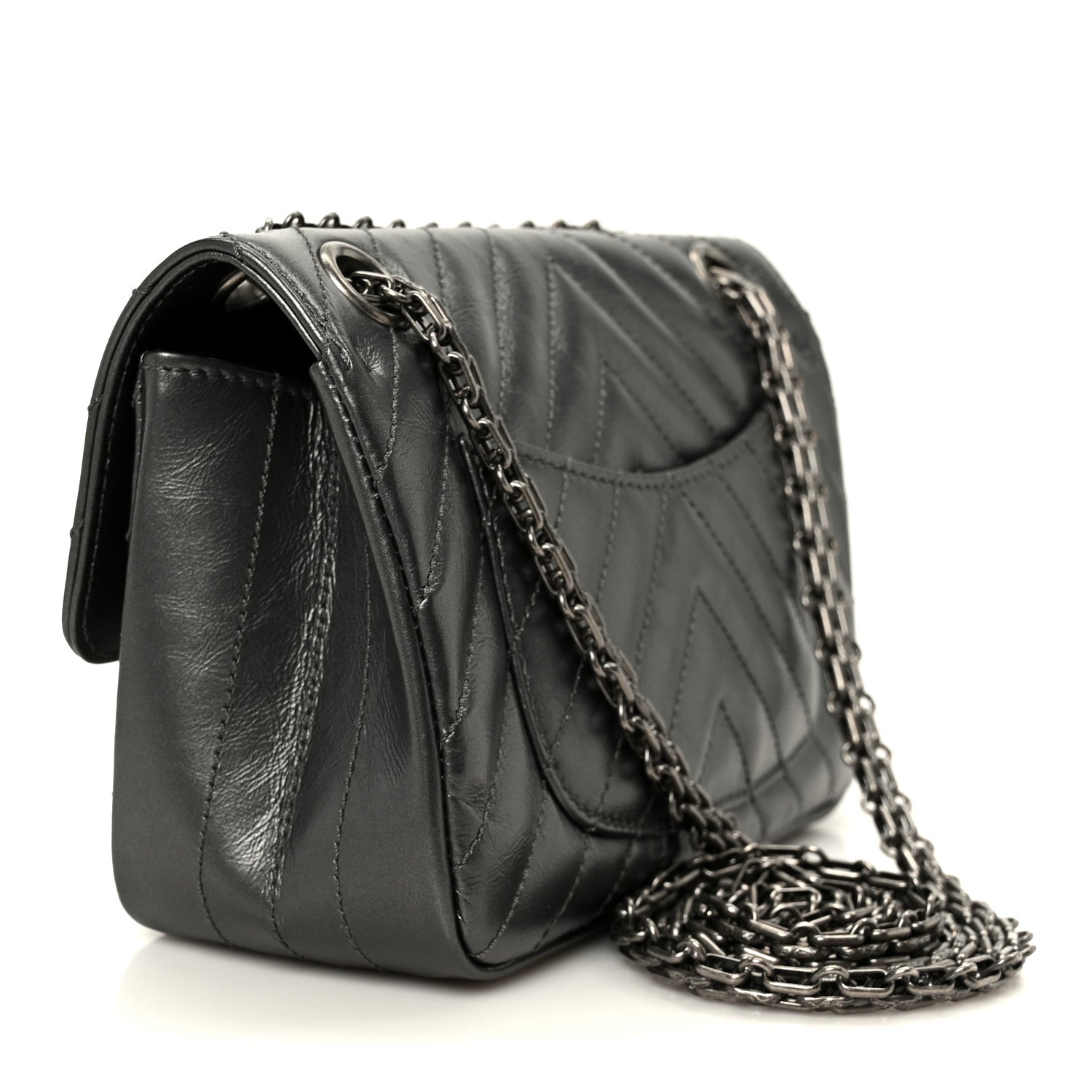 Chanel Metallic Aged Calfskin Chevron Quilted 2.55 Reissue Mini Flap Grey 3 of 11