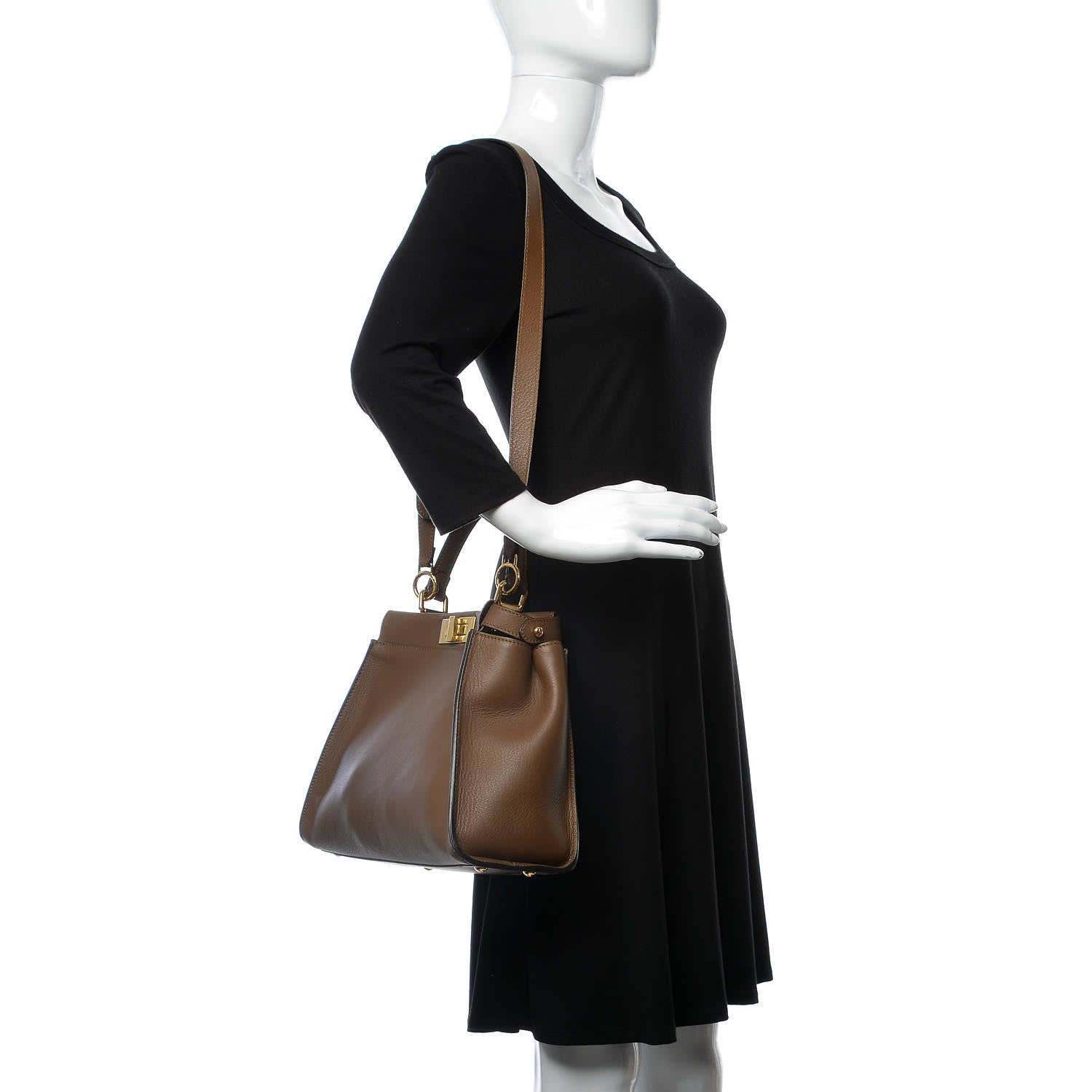 Fendi Vitello Seta Fabric Jacquard Pequin Medium Peekaboo Iconic Satchel Foresta Tobacco 3 of 13