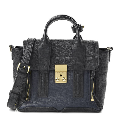 3.1 Phillip Lim 3.1 Textured Calfskin Bi-Color Mini Pashli Satchel Black Navy 1 of 10