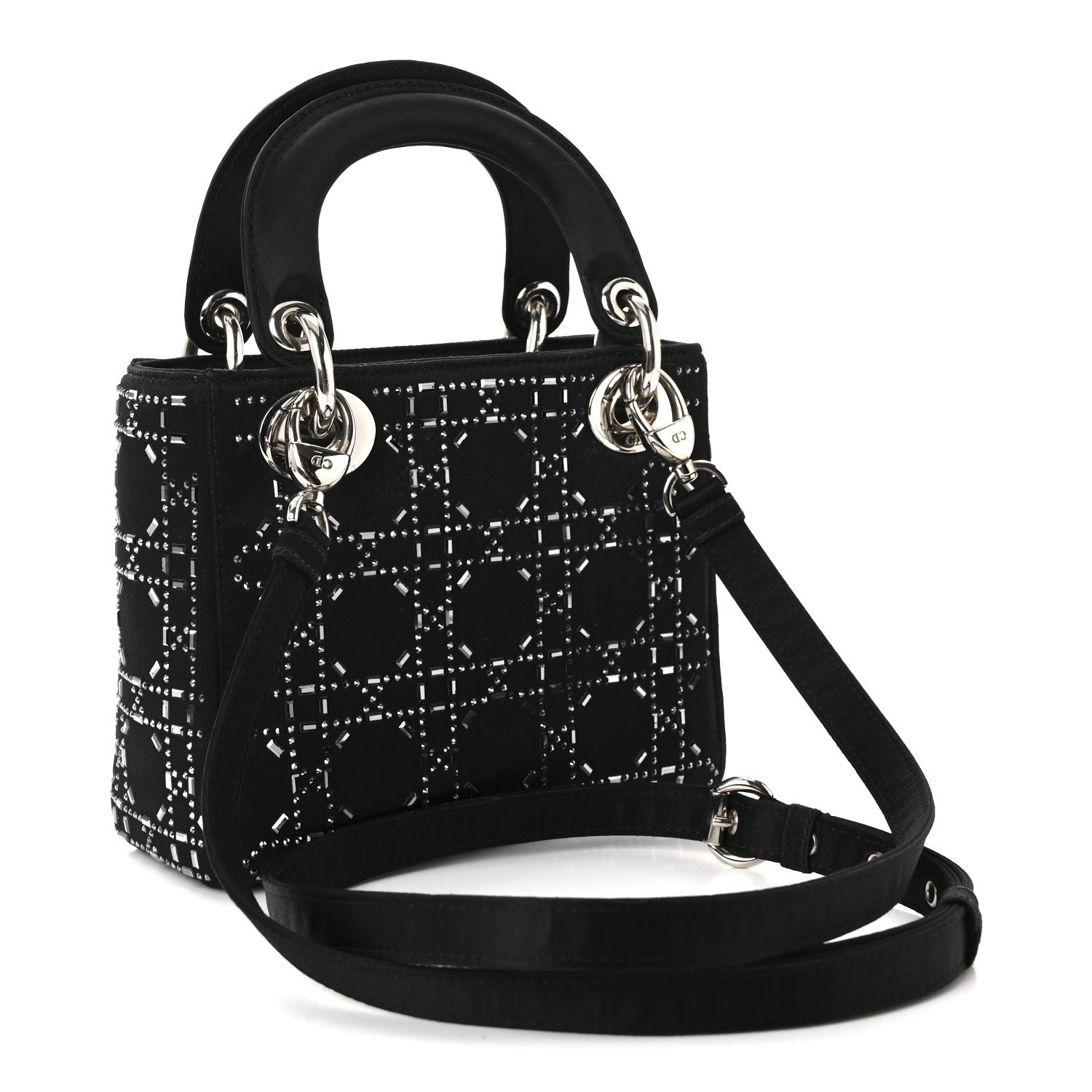 Christian Dior Satin Crystal Cannage Mini Lady Dior Black 3 of 9