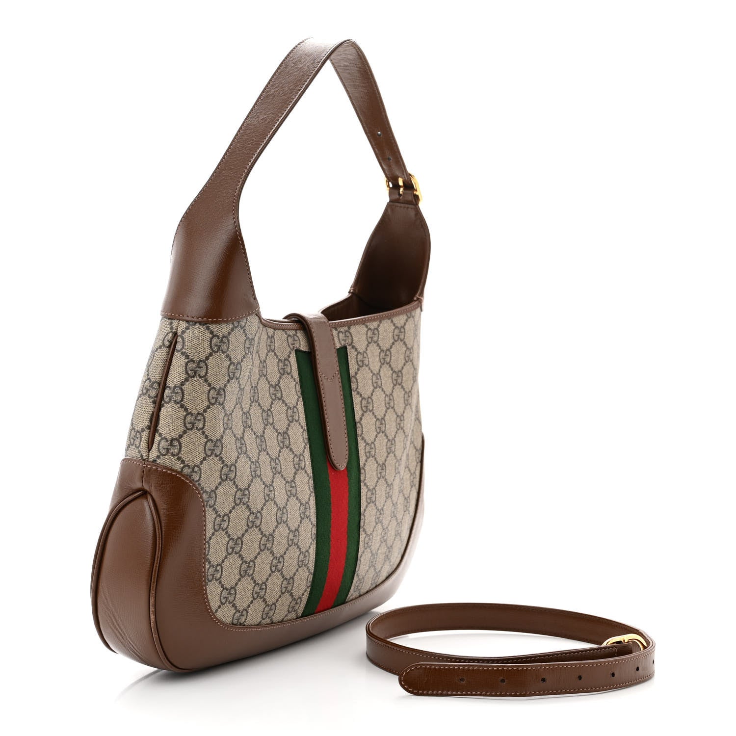 Gucci GG Supreme Monogram Azalea Calfskin Web Medium Jackie 1961 Hobo Beige Ebony Brown Sugar 3 of 11