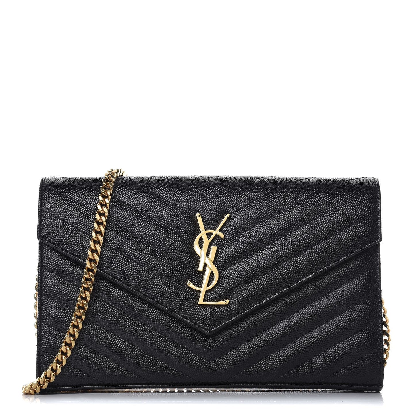 Grain De Poudre Matelasse Chevron Monogram Chain Wallet Black