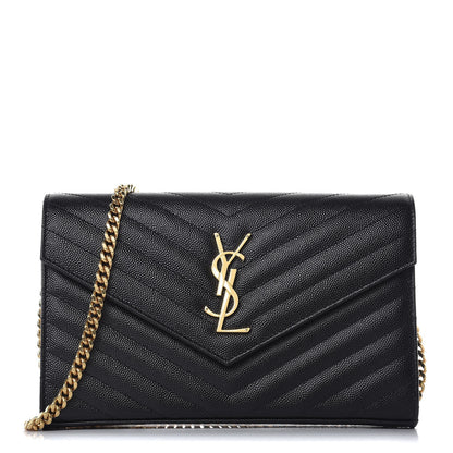 Saint Laurent Grain De Poudre Matelasse Chevron Monogram Chain Wallet Black 1 of 7