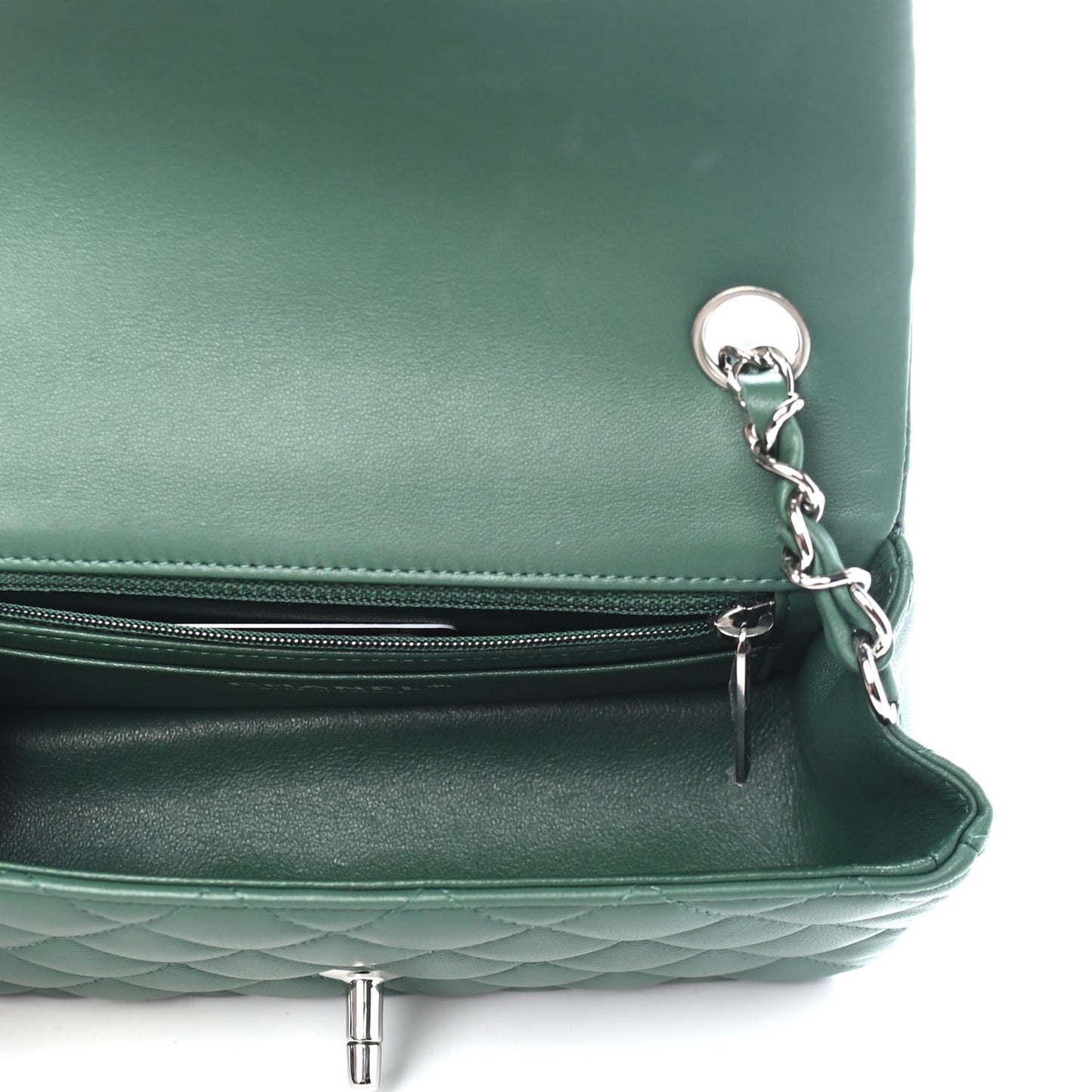 Lambskin Quilted Mini Rectangular Flap Green