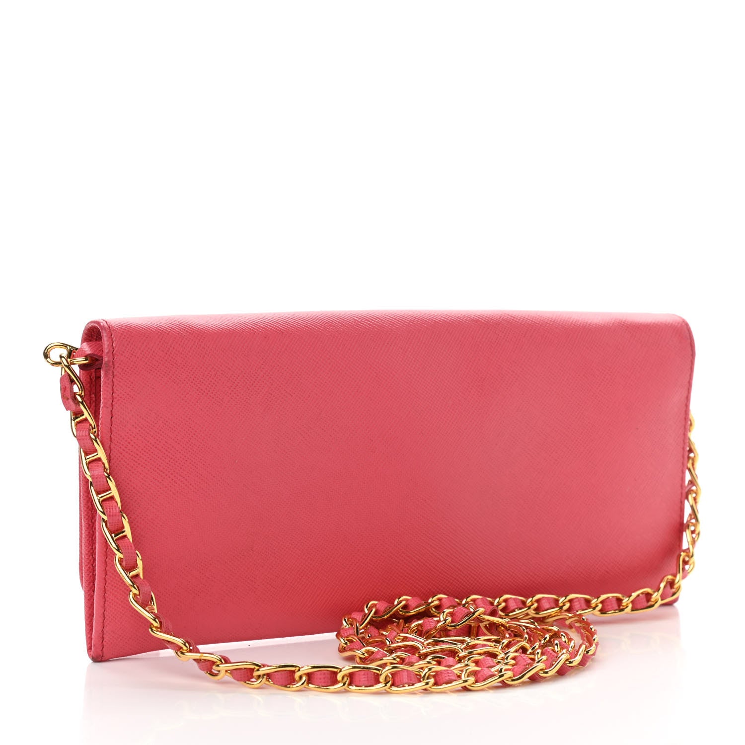 Prada Saffiano Metal Oro Chain Wallet Peonia 3 of 12