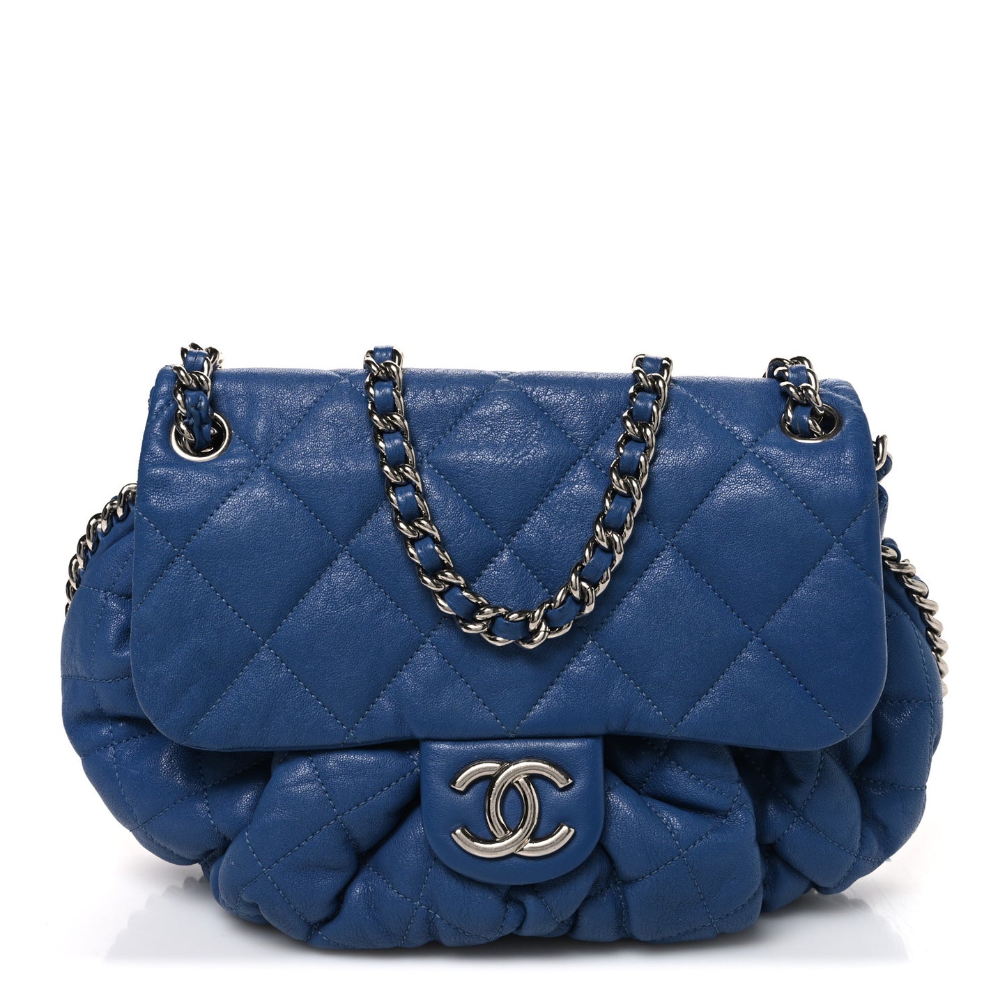 Washed Lambskin Quilted Medium Chain Around Messenger Blue