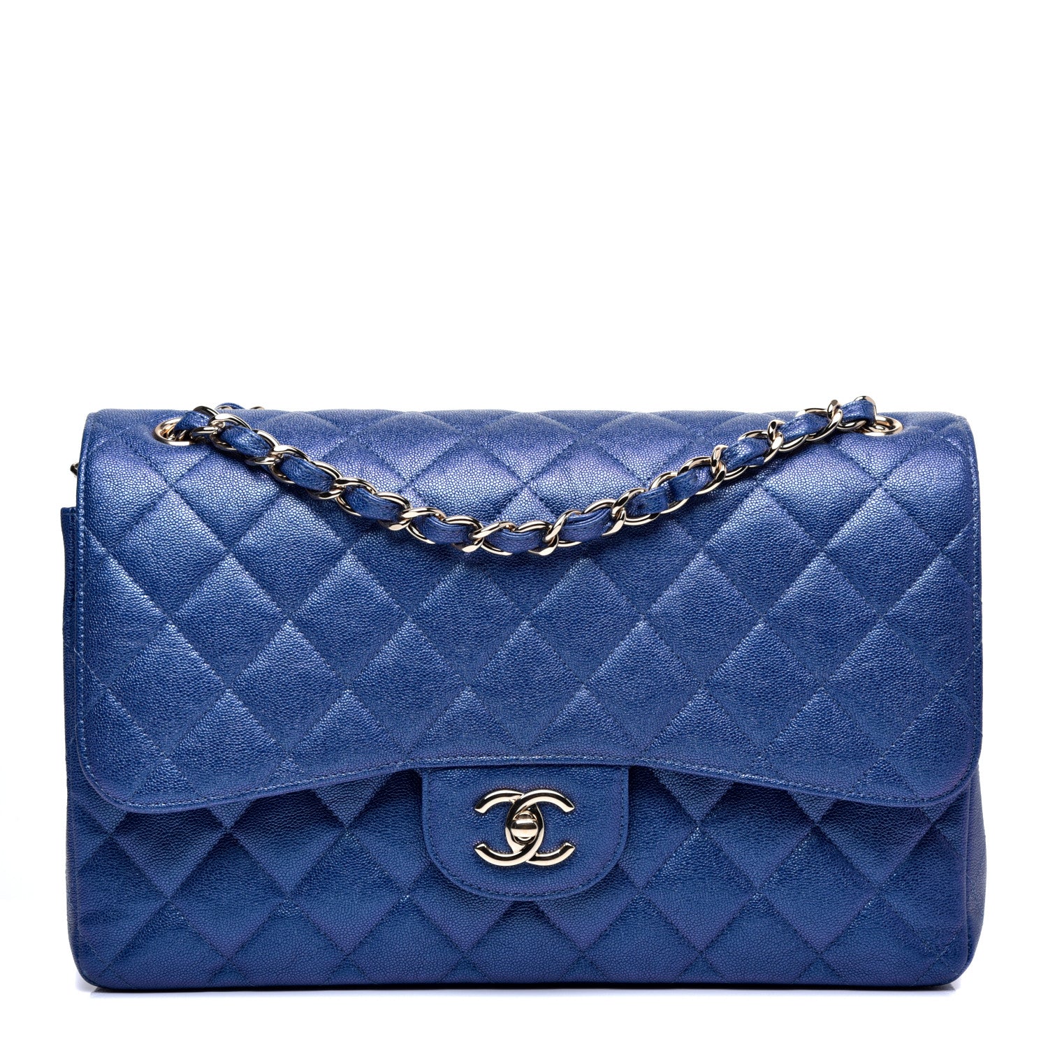 Chanel Iridescent Caviar Quilted Jumbo Double Flap Dark Blue 1 of 11