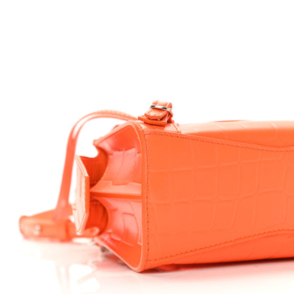 Balenciaga Semi Shiny Calfskin Crocodile Embossed Neo Classic Silver Hardware Nano City Crossbody Orange 7 of 8