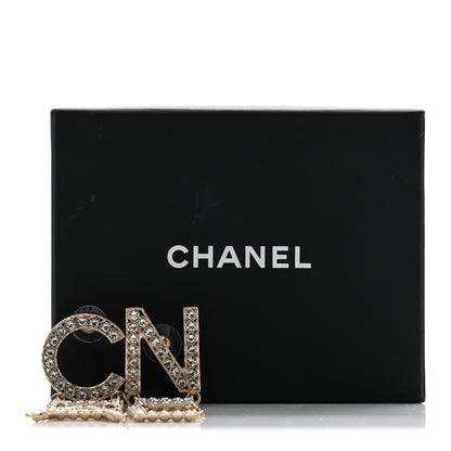 Chanel Crystal Cha-Nel Logo Drop Earrings Gold 6 of 6