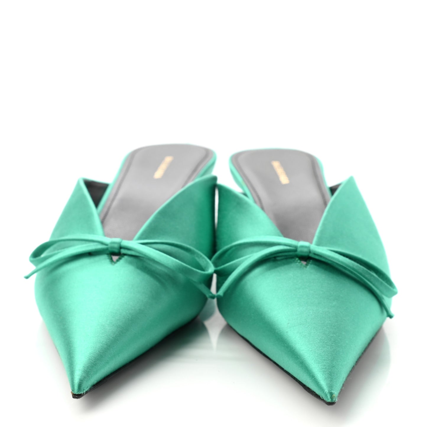 Satin Pointed Toe Knife 40mm Mules 38 Vert Emeraude