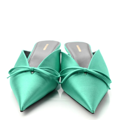 Balenciaga Satin Pointed Toe Knife 40mm Mules 38 Vert Emeraude 2 of 10