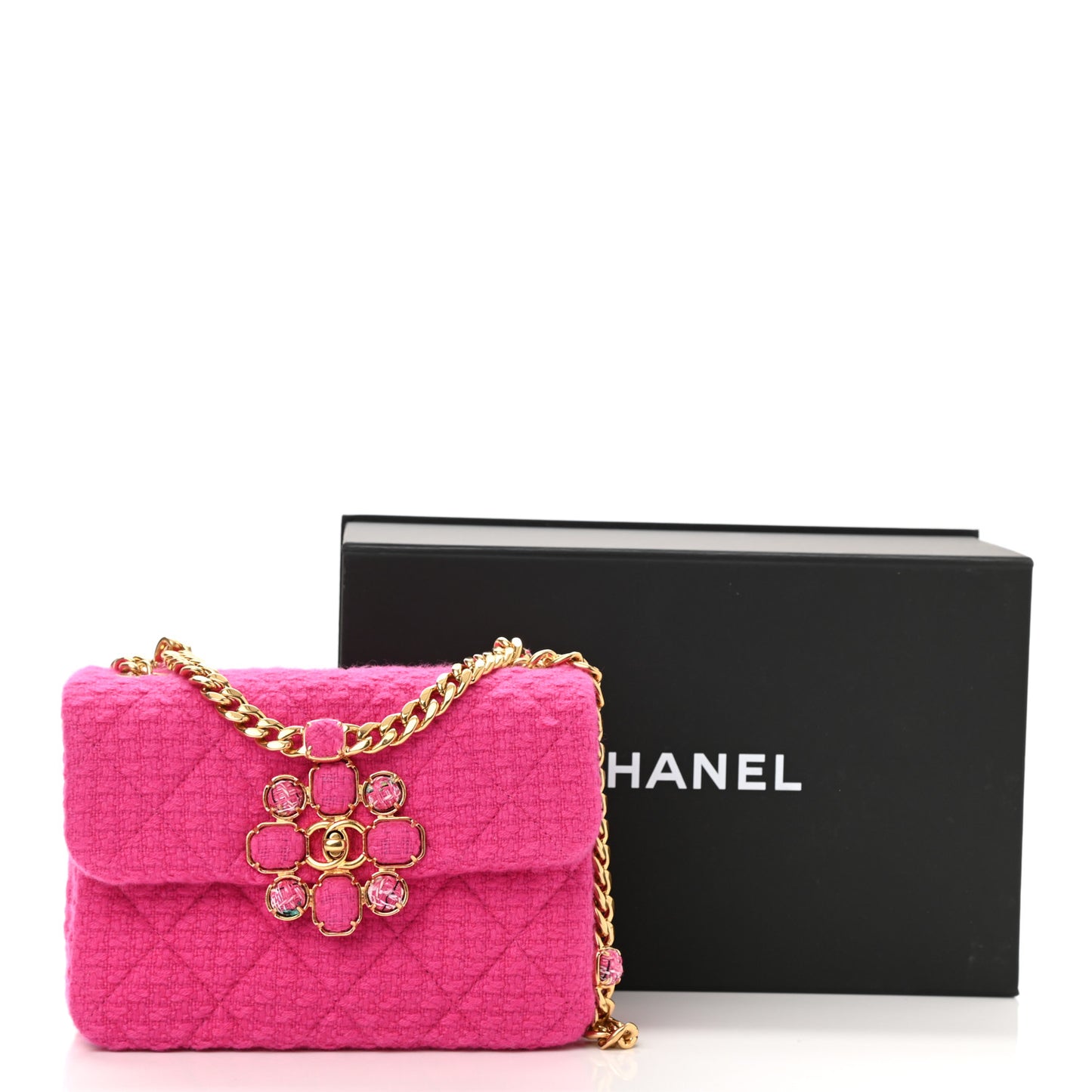 Cashmere Tweed Quilted Mini Bijoux Flap Fuchsia