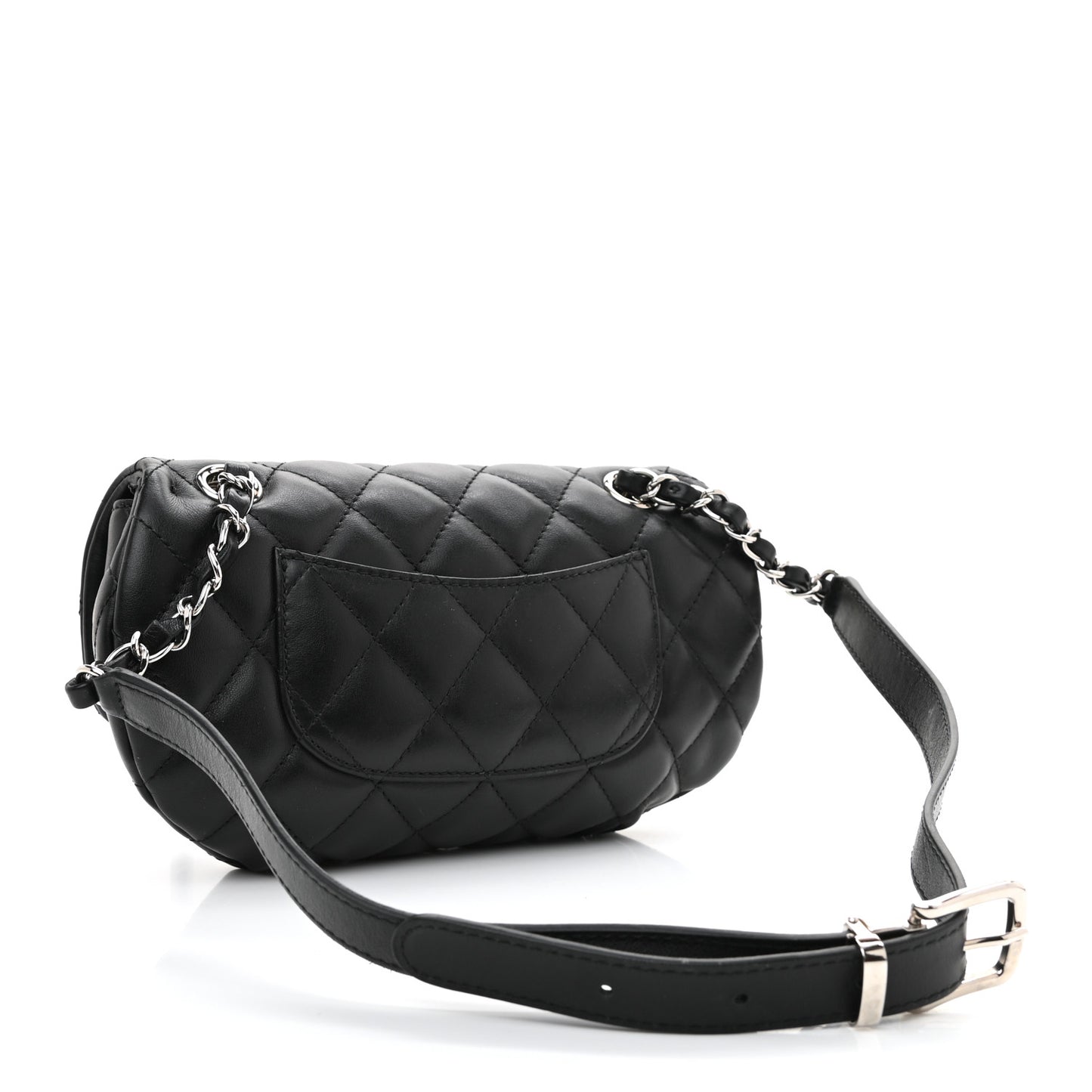 Calfskin Quilted CC Uniform Flap Belt Bag Black