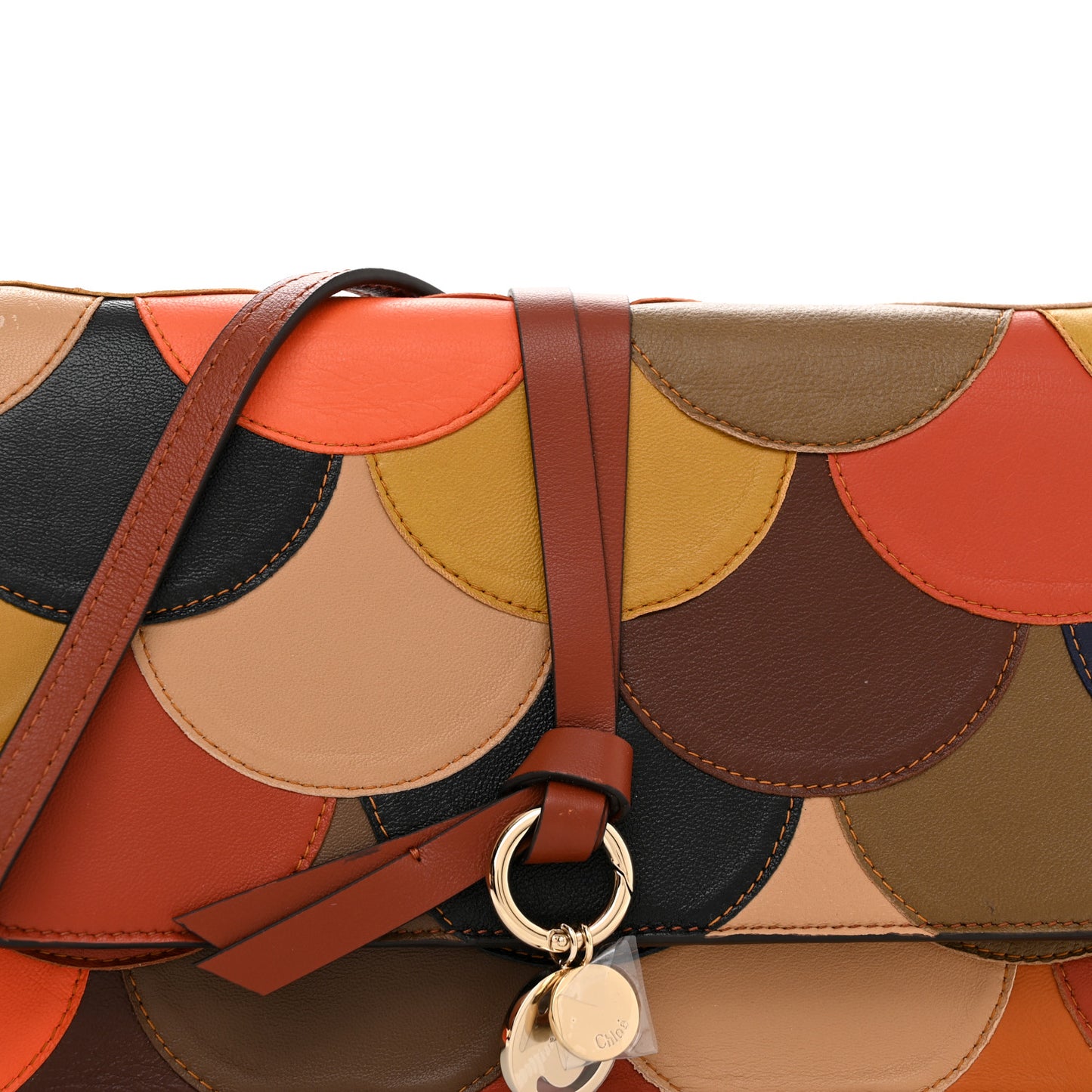 Calfskin Patchwork Alphabet Clutch On Chain Sepia Brown