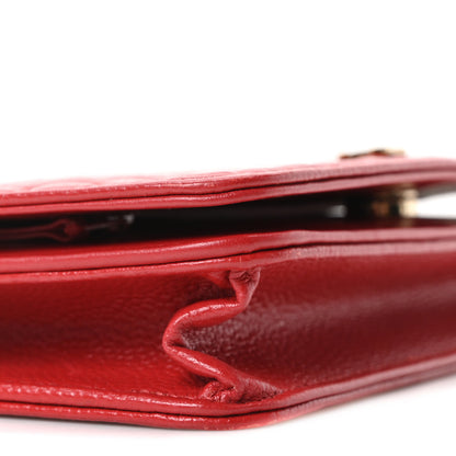 Chanel Caviar Camellia Embossed Wallet On Chain WOC Red 10 of 11