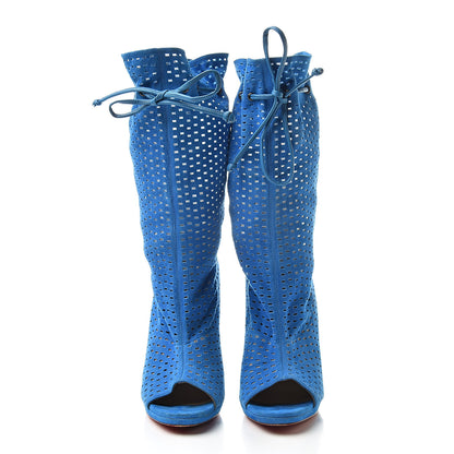 Christian Louboutin Perforated Nappa Suede Jennifer 120 Boots 36.5 Blue 2 of 10
