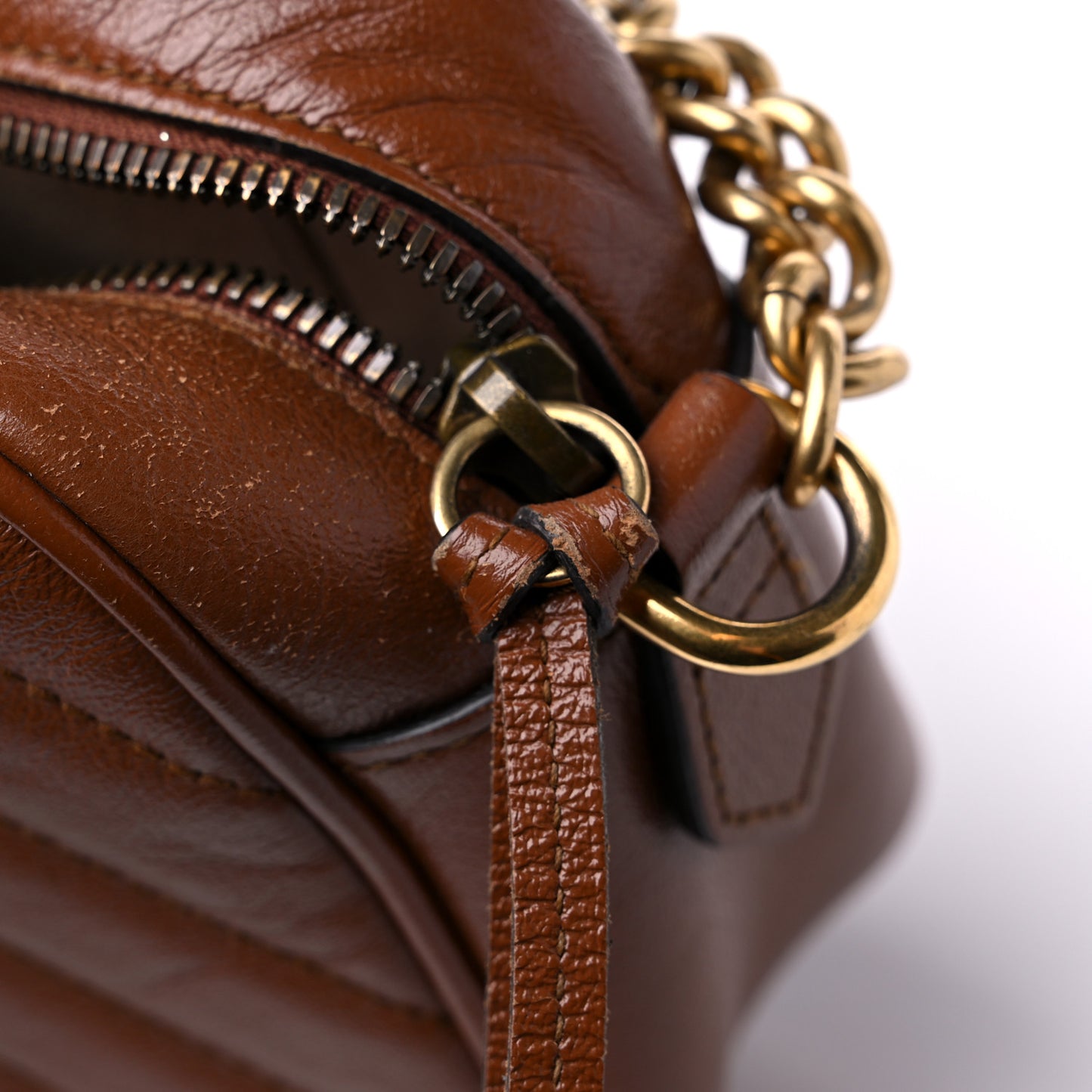 Glazed Calfskin Matelasse Diagonal Small GG Marmont Chain Shoulder Bag Cuir